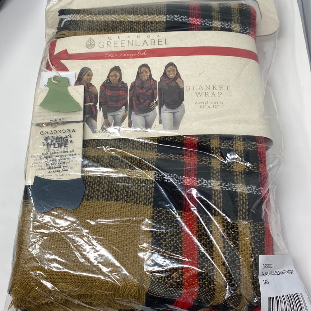 NWT Quagga Green Label Saint Nick Blanket Wrap Tan size 52” x 52”